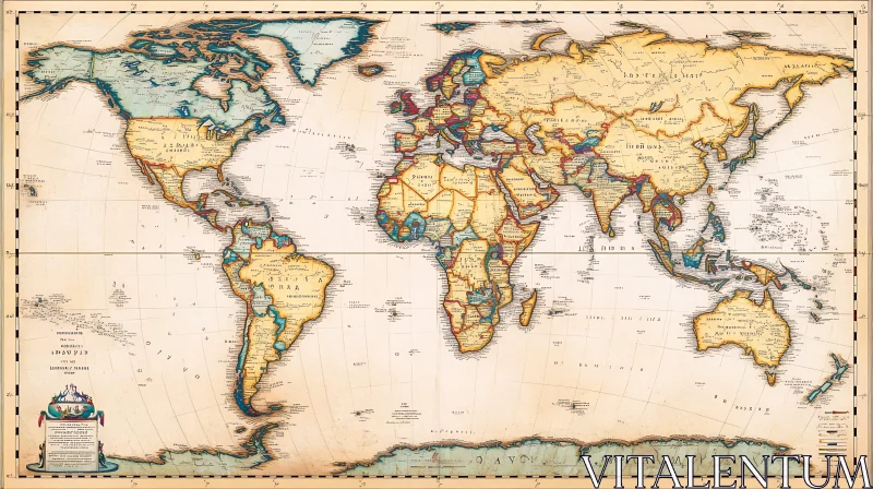 Antique World Map of Continents and Oceans AI Image