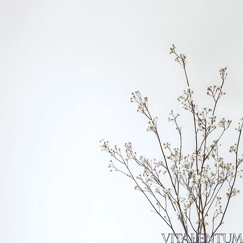 Delicate Botanical Branches on Pristine White Canvas AI Image