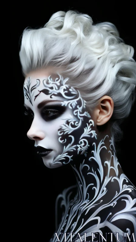 Captivating Fantasy Art: Woman with Intricate Patterns and Exaggerated Facial Features AI Image