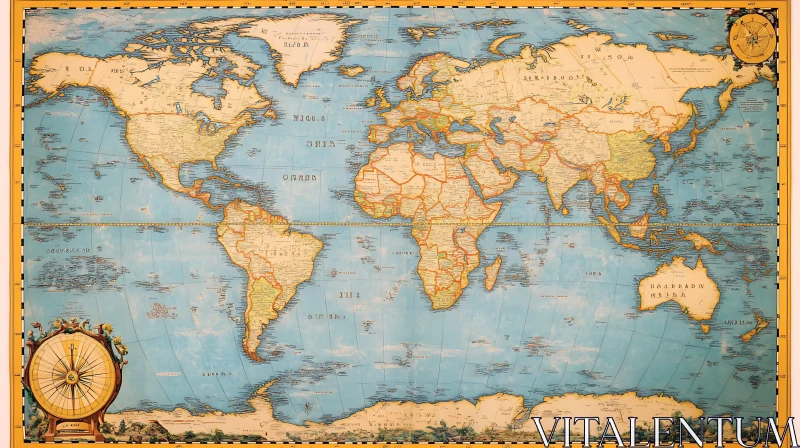 Vintage World Map with Decorative Elements AI Image