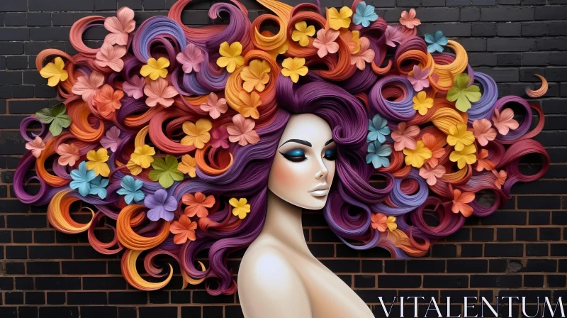 Urban Fairy Tale Art: Multicolored Floral Hair AI Image