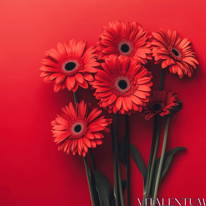 AI ART Striking Gerbera Bouquet on Red