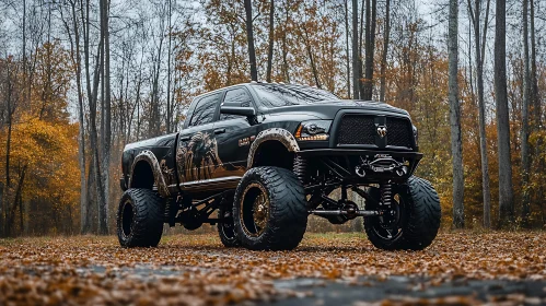 Modified Pickup Truck Amidst Autumn Foliage