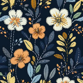 Detailed Embroidery of Flowers and Leaves