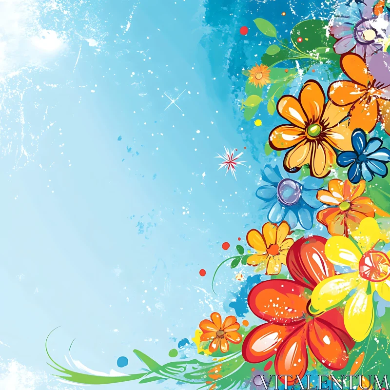 Colorful Abstract Flowers on Blue Gradient Background AI Image