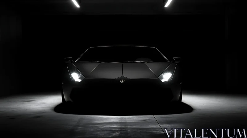 Shadowy Presence of a Luxurious Black Sports Car AI Image