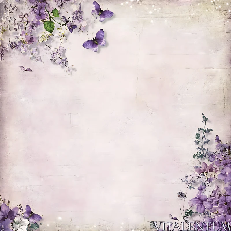 Delicate Butterflies with Violet Flowers AI Image