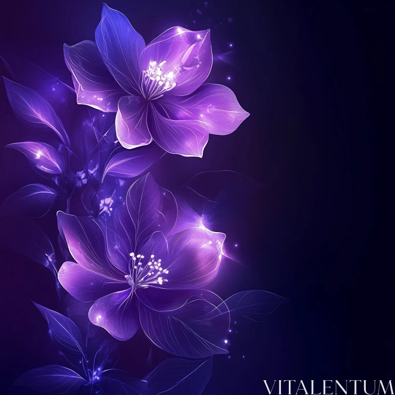 Ethereal Glowing Purple Flowers AI Image