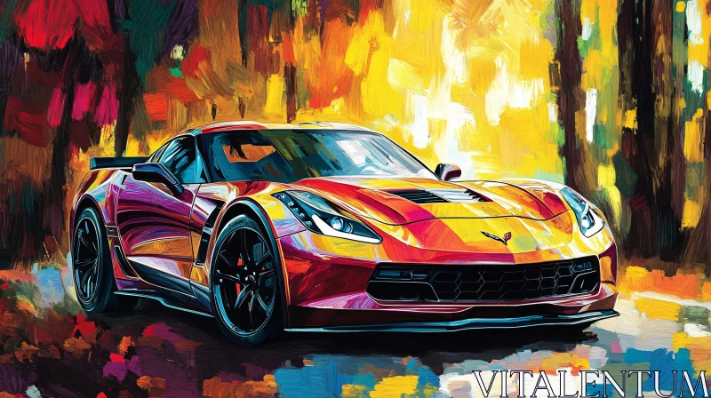 Colorful Sports Car Artwork in Fall Colors AI Image