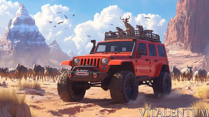 Adventure in the Wilderness: Offroad Jeep in Desert AI Image