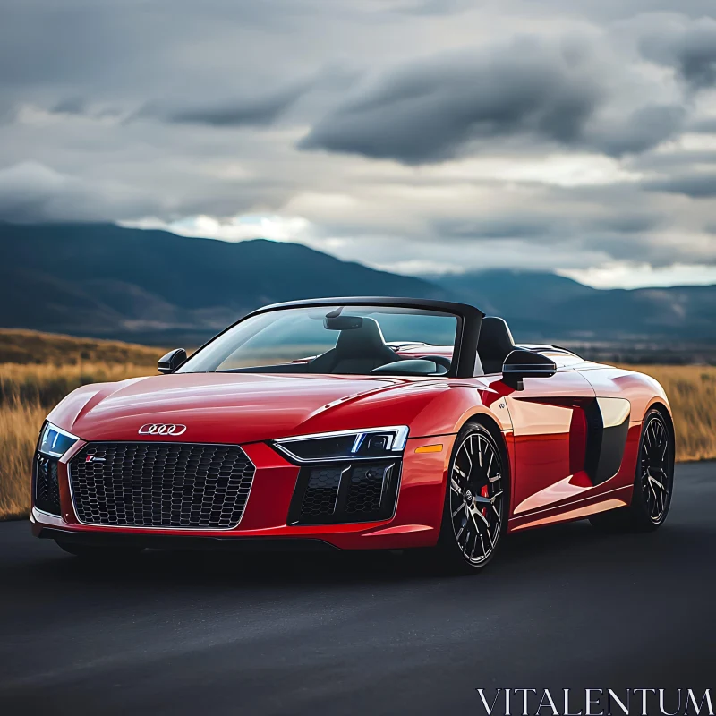 Luxurious Audi R8 Spyder with Top Down on a Mountain Road AI Image