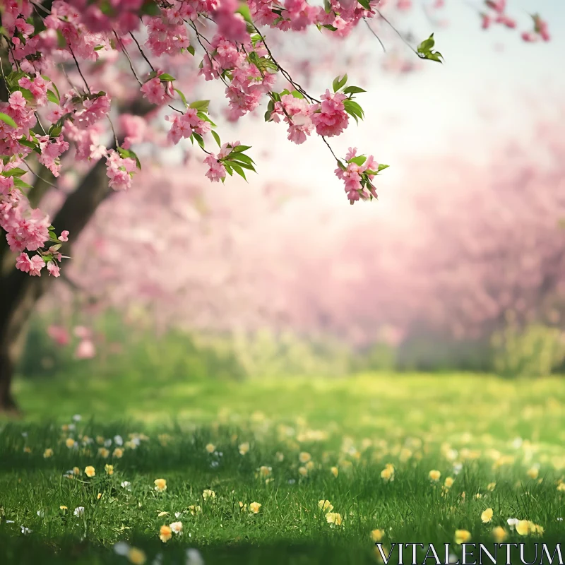 Springtime Cherry Blossom Scene AI Image