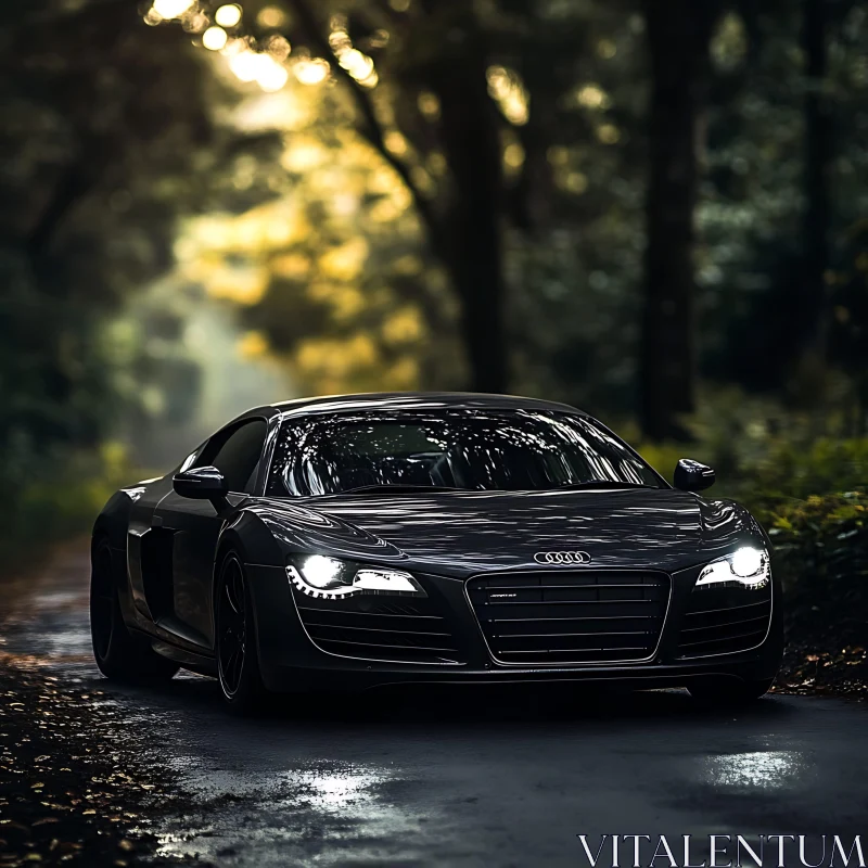 Luxury Car on Scenic Forest Path AI Image