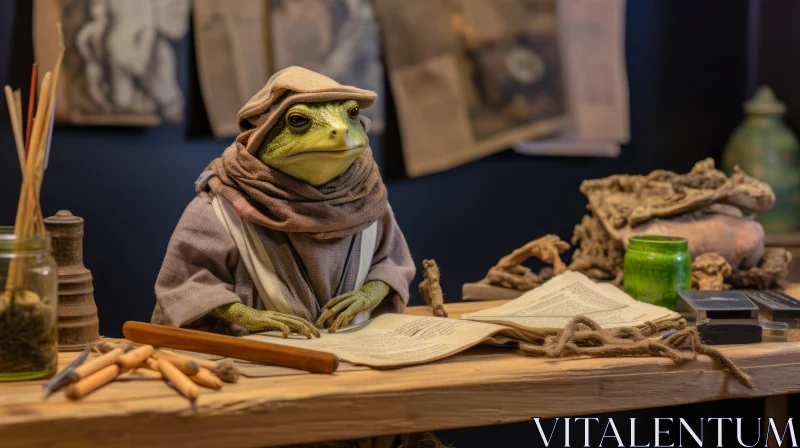 Academic Frog in Costume: A Visionary Display of Traditional Craftsmanship AI Image