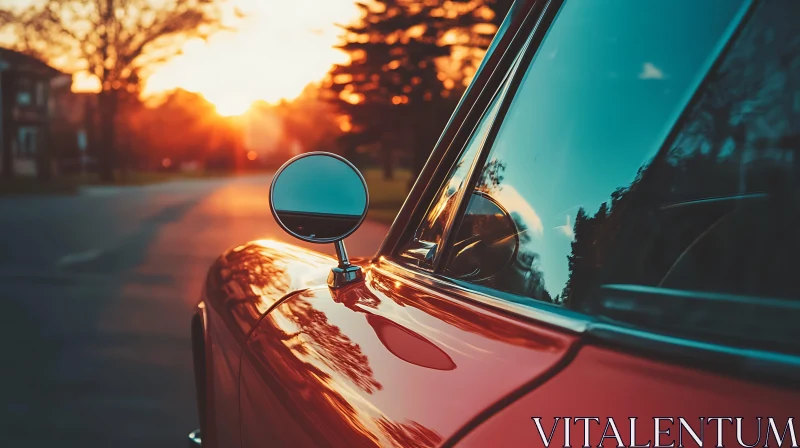 Vintage Car Reflects Warm Sunset Colors AI Image