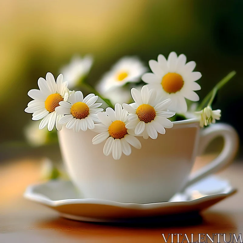 Charming Daisies in a Tea Cup AI Image