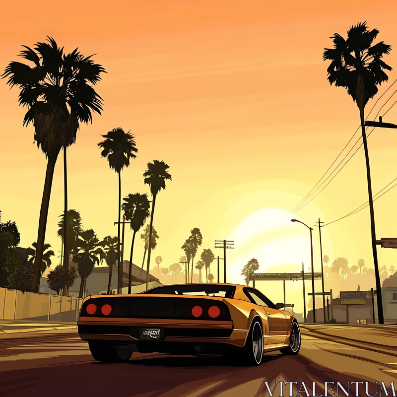 Stylish Car on Sunset Boulevard AI Image