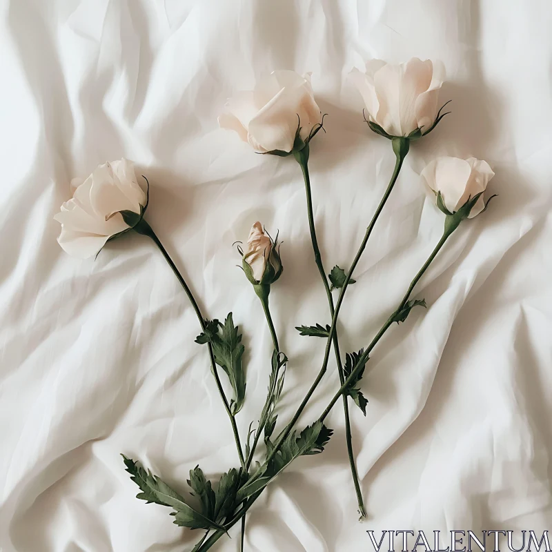 Delicate Roses against a Soft White Background AI Image