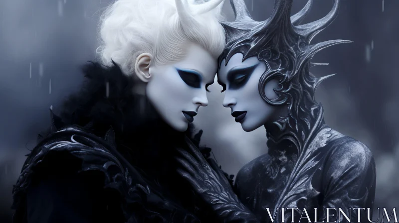 Ethereal and Dreamlike Black Monsters with Snow White Makeup | Devilcore Movie Still AI Image