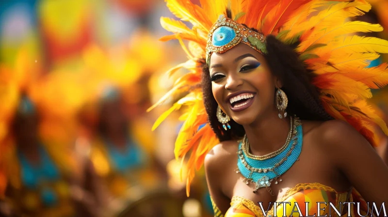 Joyful Carnival Dancer in Brightly Colored Costume - Afrofuturism Style AI Image
