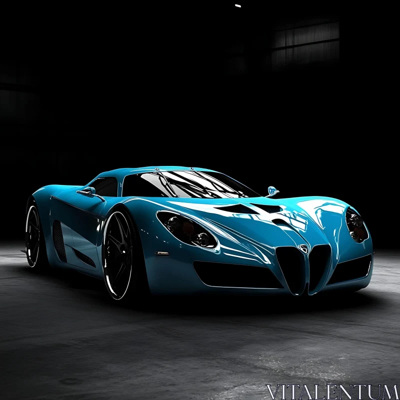 Luxurious Blue Sports Car in Garage AI Image