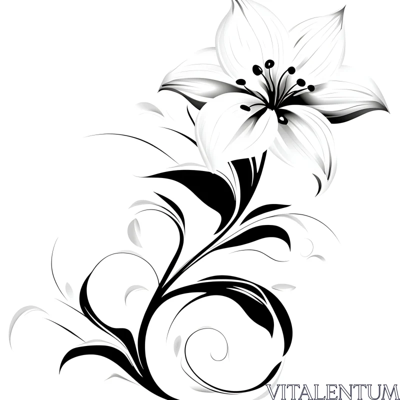 AI ART Stylized Monochrome Floral Artwork