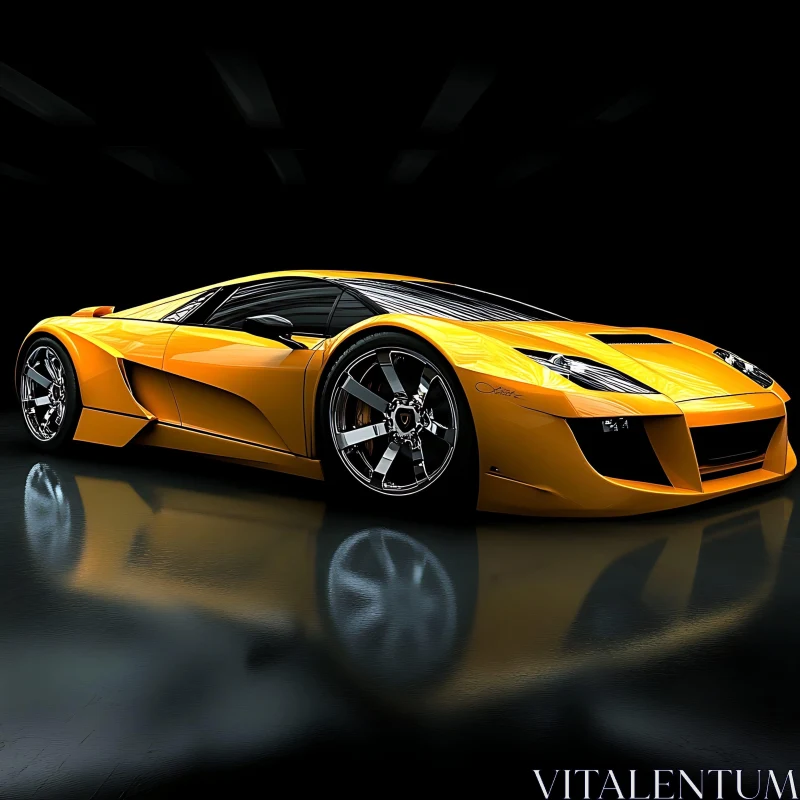 Luxury Yellow Sports Car in Dark Setting AI Image