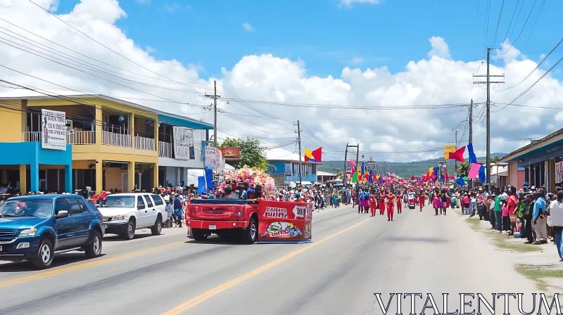 Festive Parade with Banners and Flags AI Image