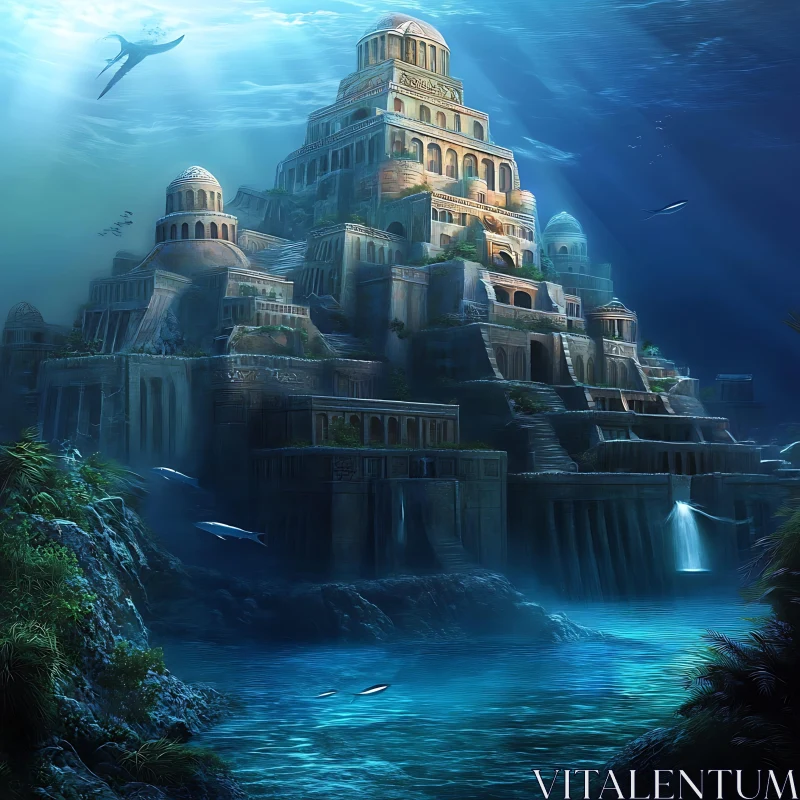 Submerged Ancient Structure in a Fantasy Ocean AI Image