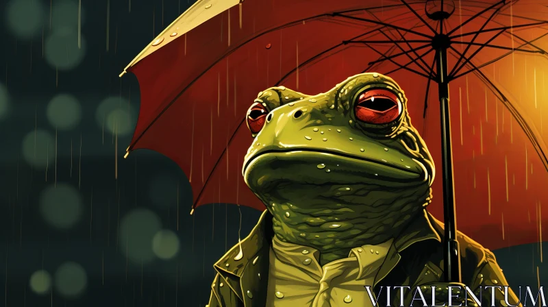 Surrealistic Frog with Umbrella: A Pop Art Inspired Illustration AI Image