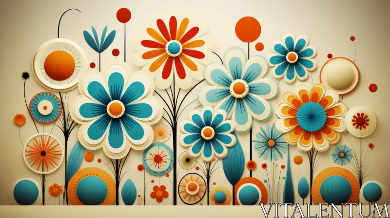 Abstract Floral Design in Mid-Century Illustration Style AI Image