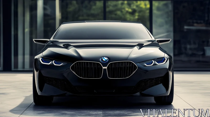 Elegant Black Automobile with Striking Blue Headlights AI Image