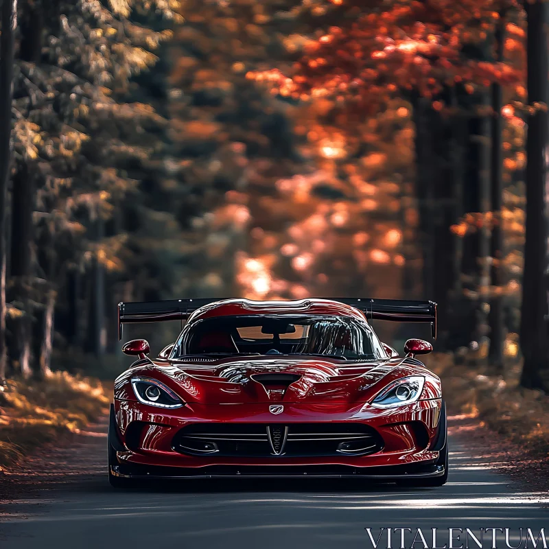 AI ART Red Racing Car Amidst Autumn Leaves