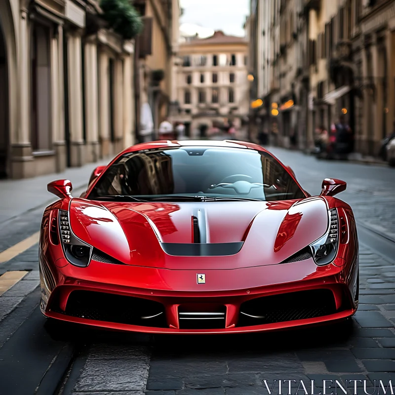 Exquisite Red Supercar in a Scenic City Setting AI Image