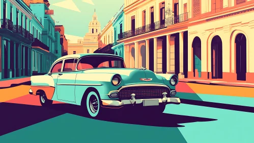 Classic Car Amid Vibrant Architecture