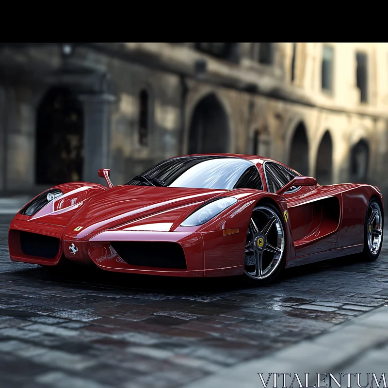 Luxurious Red Automobile in Cityscape AI Image