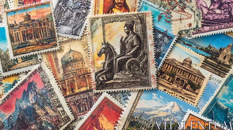 Vintage Postage Stamps Collection AI Image