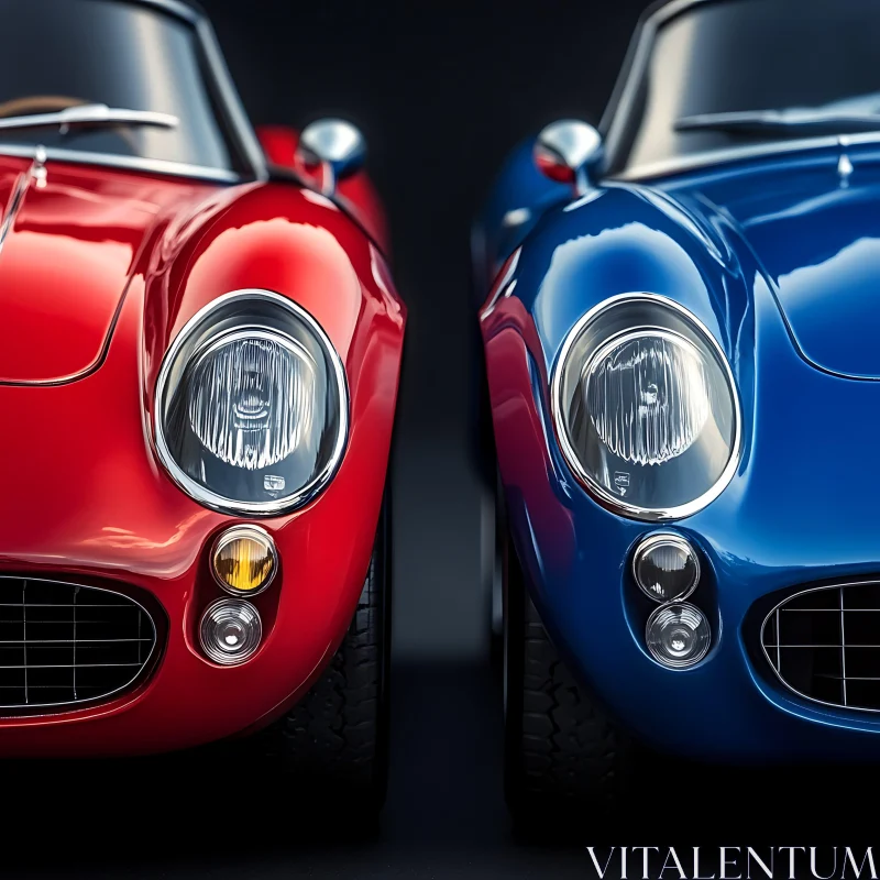 Classic Red and Blue Cars Front View AI Image