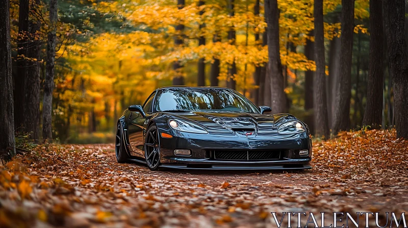 Sleek Car in Fall Forest AI Image