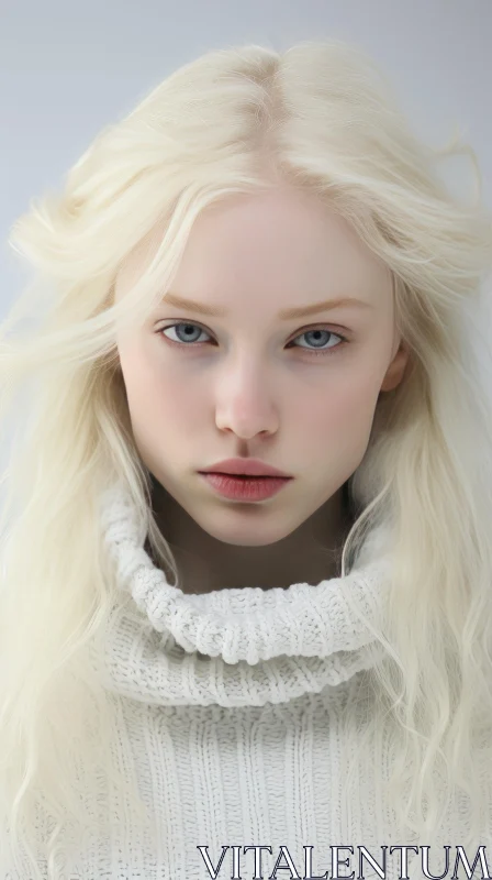 Ethereal Blonde Girl in Sweater - Lifelike Biomorphic Art AI Image