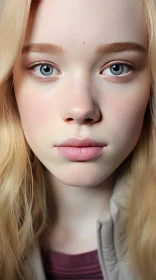 Intense Close-up Portrait of a Young Person with Blonde Hair and Blue Eyes