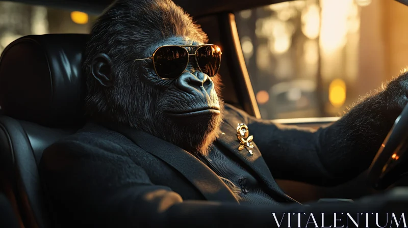 Gorilla Driving in Style at Sunset