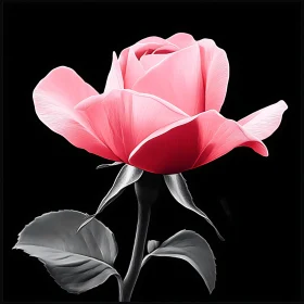 Detailed Pink Rose on Black
