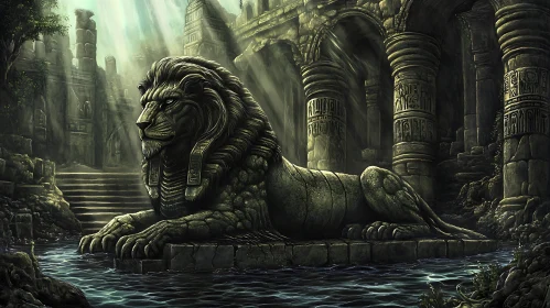 Mystical Lion in Abandoned Temple