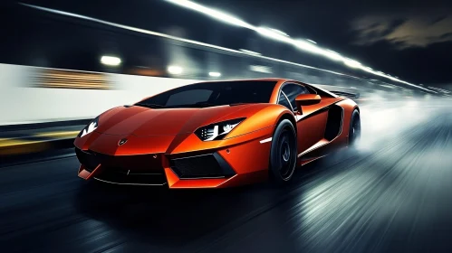 High-Speed Orange Supercar in Tunnel