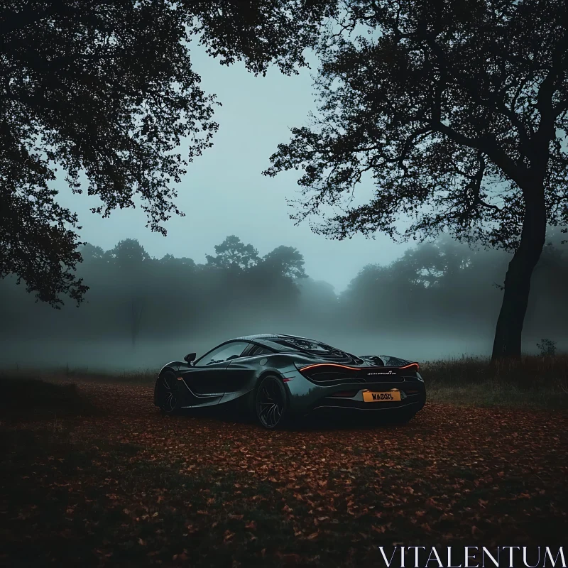 Supercar Amidst Mist and Autumn Leaves Supercar Amidst Mist and Autumn Leaves