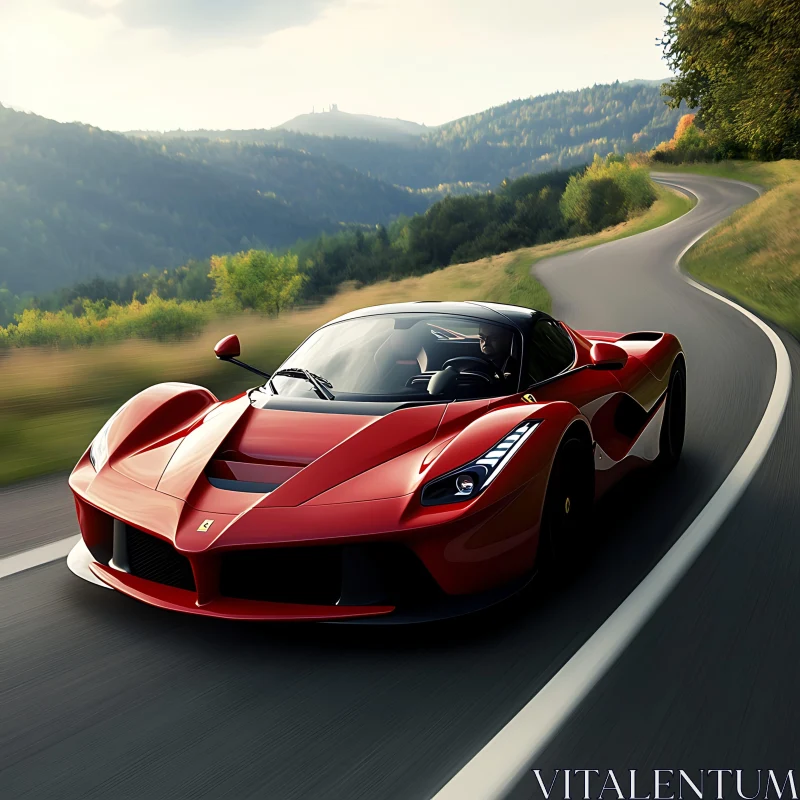 Luxury Red Supercar in Scenic Mountains Luxury Red Supercar in Scenic Mountains