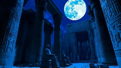 Ancient Egyptian Ruins Bathed in Moonlight