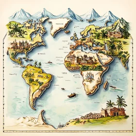 Vintage Illustrated World Map