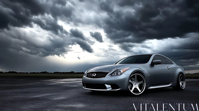 Sleek Silver Car in Dramatic Weather Sleek Silver Car in Dramatic Weather